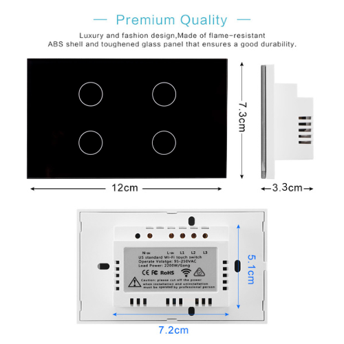 [TUYA Smart Home][SAA Approved] TUYA WiFi Smart Touch Switch Home Light Fan Remot AU Versione Control 1/2/3/4 Gang Wall Switch Panel - Polar Tech Australia