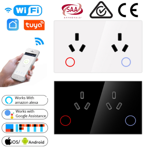 [TUYA Smart Home][SAA Approved] TUYA WiFi Smart 15A 2 Outlets Wall Power Socket Outlet Glass Panel AU Version - Polar Tech Australia