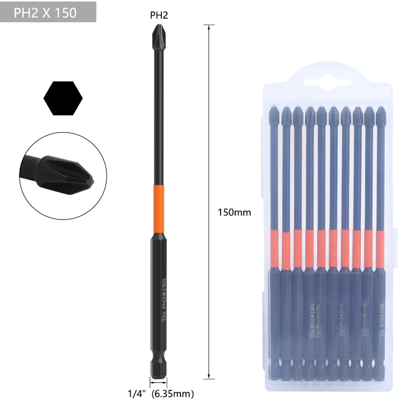 Load image into Gallery viewer, [10pcs/150mm] Magnetic Anti-Shock PH2 Phillips Impact Driver Bit Set
