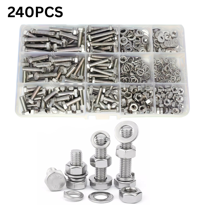 Cargue la imagen en el visor de la galería, [240 Pieces] Stainless Steel M4 M5 Hex Socket Screws, Bolts, Nuts Washers &amp; Lock Washers Set with Storage Box
