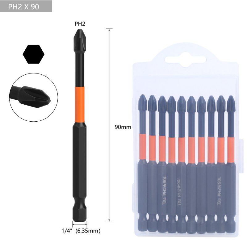 Load image into Gallery viewer, [10pcs/90mm] Magnetic Anti-Shock PH2 Phillips Impact Driver Bit Set
