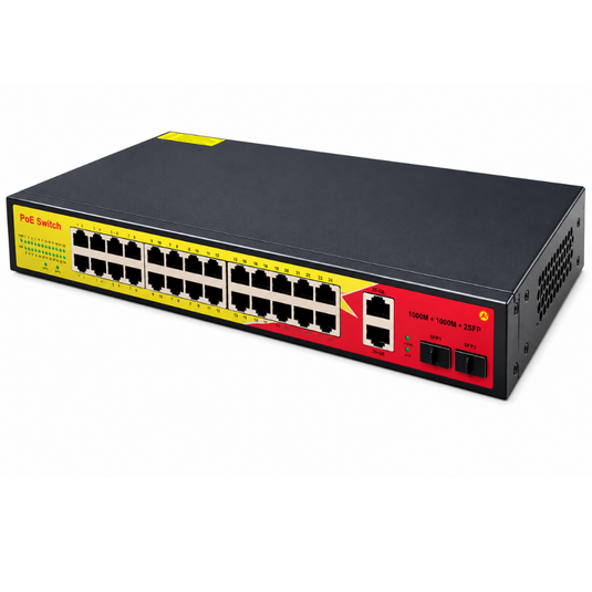 [JYY-10324KE] 26-Port Fast Ethernet Network Rack PoE Switch  (24 PoE Ports + 2 Uplink Ports + 1SFP)