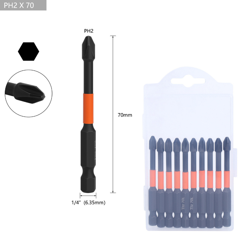 Cargue la imagen en el visor de la galería, [10pcs/70mm] Magnetic Anti-Shock PH2 Phillips Impact Driver Bit Set
