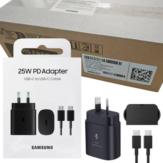 [20Pcs Box][Charger & Cable] Samsung 25W Fast PD Type-C USB-C Port Wall Charger Travel Power Adapter (AU Plug)
