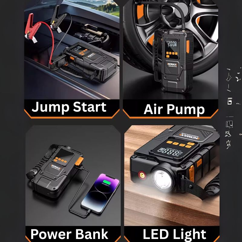 Chargez l&#39;image dans la visionneuse de la galerie, 4 in 1 Komax Super Energy Portable Car Wireless Jump Starter &amp; LED Light &amp; Air Pump
