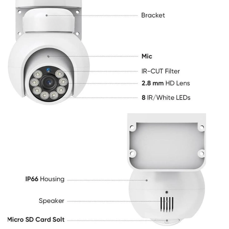 Chargez l&#39;image dans la visionneuse de la galerie, TUYA &amp; Onvif 5MP PTZ Two-way Talk PoE 2.8mm FHD Outdoor Security Full Color Night Vision Camera
