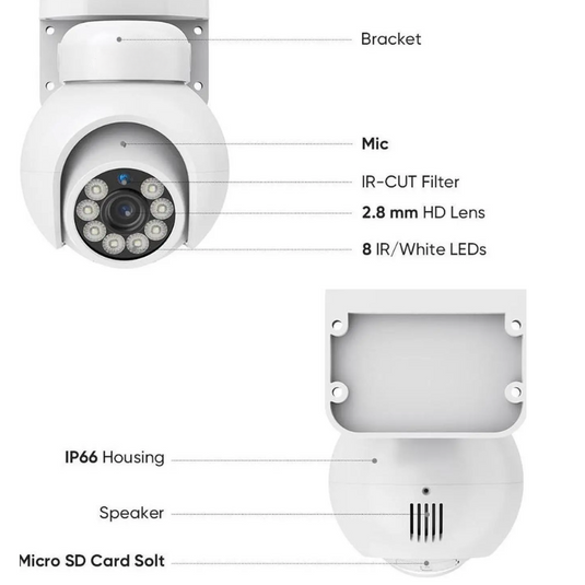 TUYA & Onvif 5MP PTZ Two-way Talk PoE 2.8mm FHD Outdoor Security Full Color Night Vision Camera