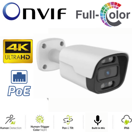 TUYA & Onvif 8MP Bullet  PoE 2.8mm FHD Outdoor Security Full Color Night Vision Camera