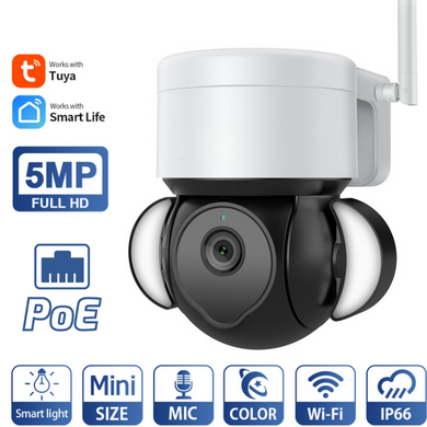 [PoE Powererd][With Flood Light] Tuya & Onvif 5MP Wireless WIFI Full HD IP65 Outdoor PTZ Security Camera (Copy)