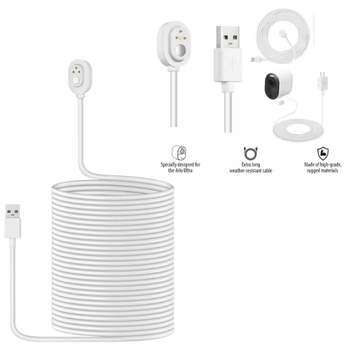 Extra Long Weatherproof Outdoor Charging Cable for Arlo Ultra/Ultra 2/Pro 3/Pro 4/Go 2/PRO 5S（White）