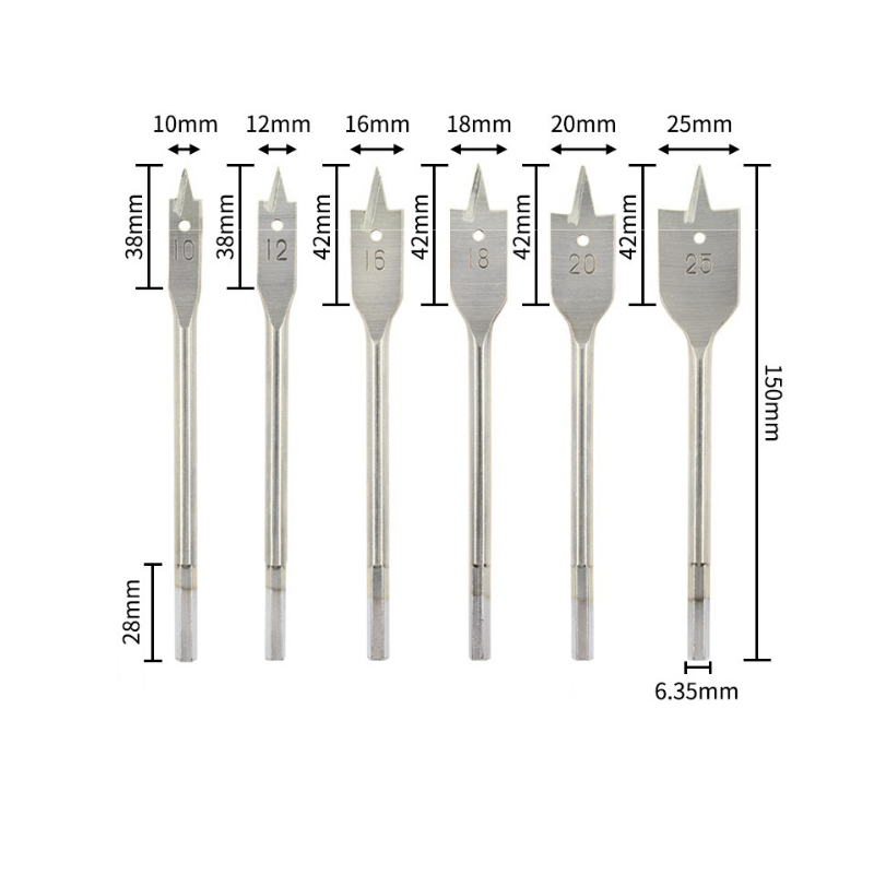 Cargue la imagen en el visor de la galería, [6 in 1] Stainless Steel Wood Flat Drill Set Head (10 - 25mm)

