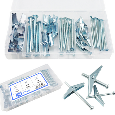 [24 Pieces] Stainless Steel Heavy Duty Hollow Wall Toggle Bolts Anchors Kit for Drywall Ceilings with Screw Spring/Includes Toggle Bolts and Wing Nut Assortment