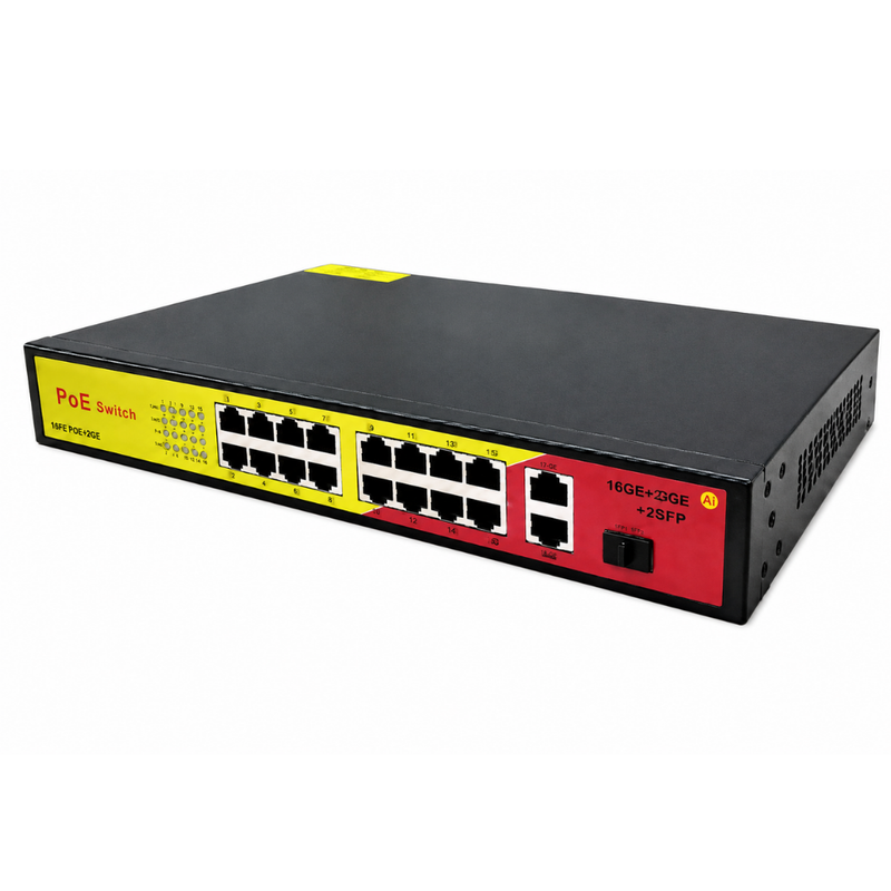 Load image into Gallery viewer, [JYY-10316KE] 18-Port Fast Ethernet Network Rack PoE Switch  (16 PoE Ports + 2 Uplink Ports + 1SFP)

