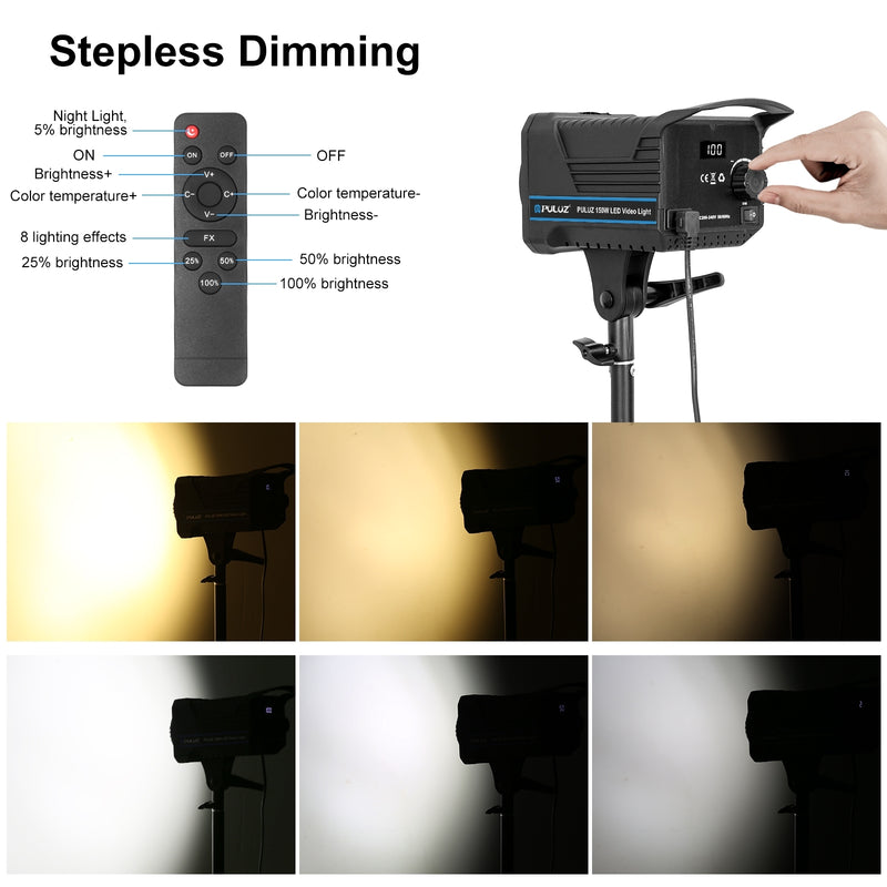 Cargue la imagen en el visor de la galería, PULUZ 220V 120W Studio Video Light – Dual Colour Temperature with Built-in Cooling System &amp; Remote Control

