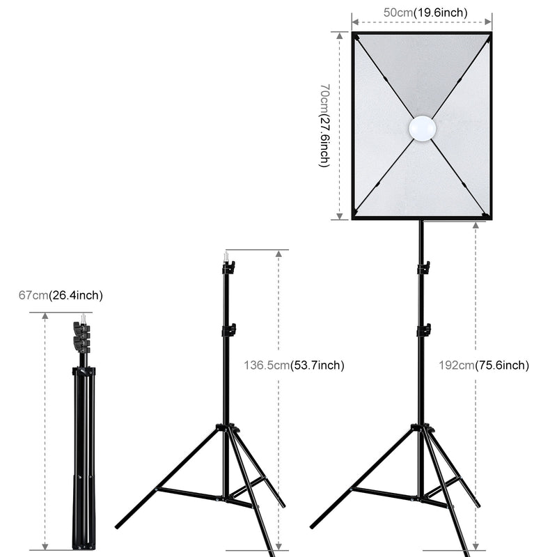 Cargue la imagen en el visor de la galería, 50x70cm Studio Softbox Kit – 1.6m Tripod Stand + Single E27 30W 5700K LED Light Bulb
