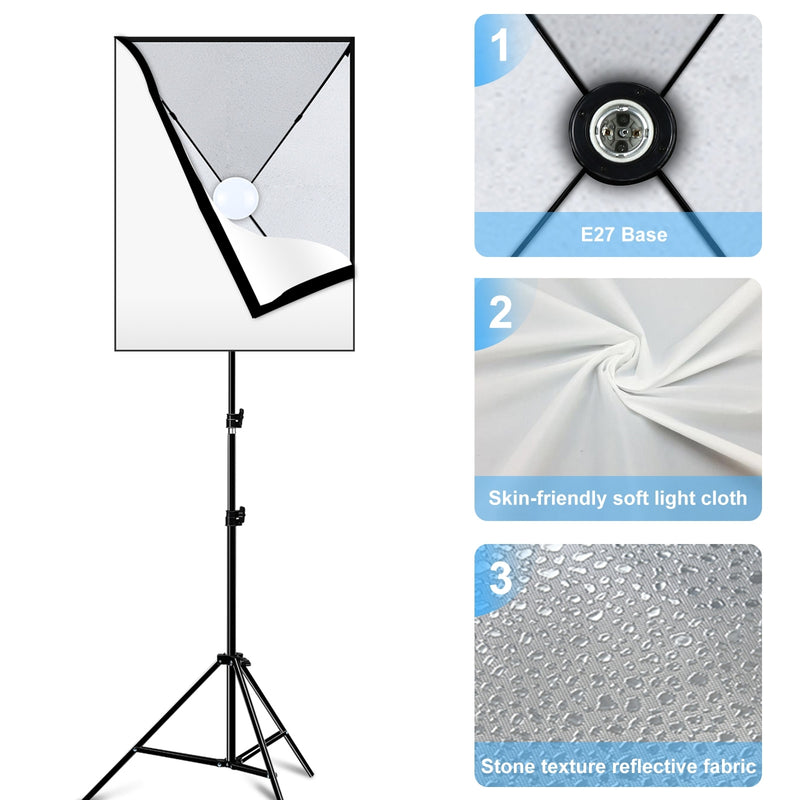 Cargue la imagen en el visor de la galería, 50x70cm Studio Softbox Kit – 1.6m Tripod Stand + Single E27 30W 5700K LED Light Bulb
