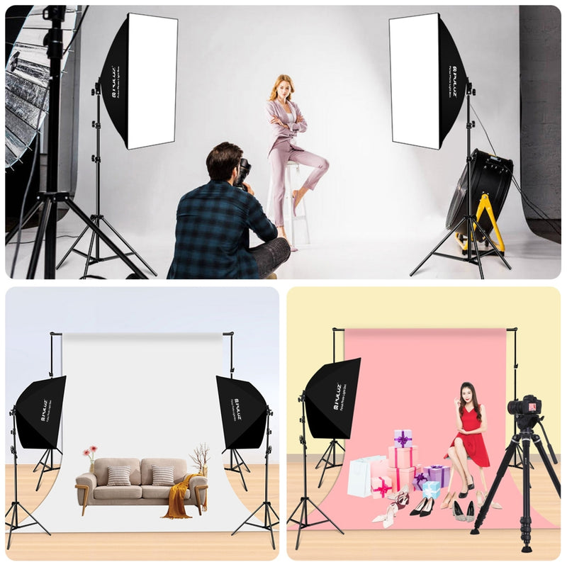 Cargue la imagen en el visor de la galería, 50x70cm Studio Softbox Kit – 1.6m Tripod Stand + Single E27 30W 5700K LED Light Bulb
