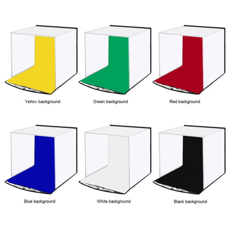 Cargue la imagen en el visor de la galería, 30cm Portable Folding Photo Softbox Tent + 4.6&quot; Ring LED Light Kit with 6 Backdrops (Red, Green, Yellow, Blue, White, Black) – 30 x 30 x 30cm
