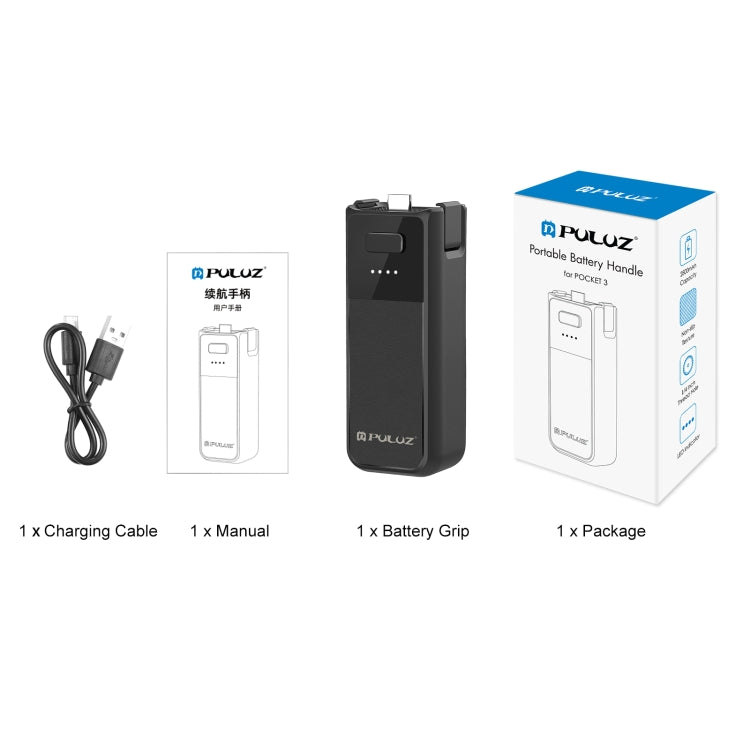 Load image into Gallery viewer, DJI Osmo Pocket 3 PULUZ High-Capacity 2800mAh Battery Grip (Black) - Polar Tech Australia

