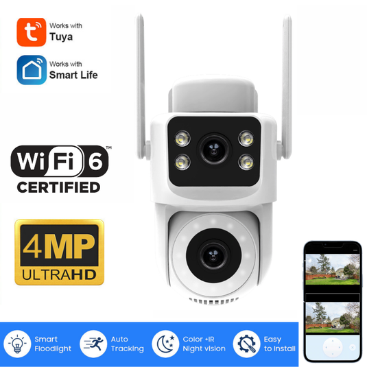 [Dual Lens][TUYA Smart Home] Moer Dual Camera 4MP WIFI 6 Wireless Wire-Free IP66 Outdoor PTZ Camera - Polar Tech Australia