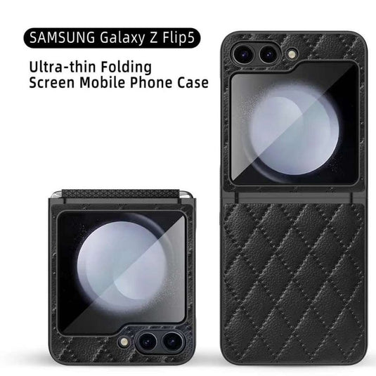 Samsung Galaxy Flip 5 (SM-F731) - Leather Case With Built-in Back Rear Glass Screen Protector - Polar Tech Australia