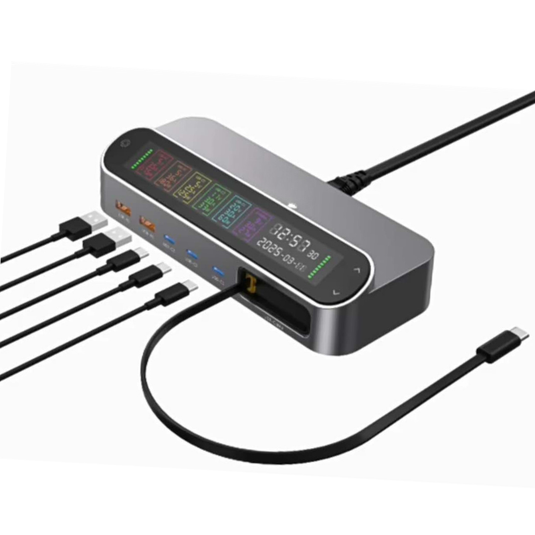 [470W GaN][SAA Approved][Built-in Cable] LCD Display Universal Phone Tablet Laptop MacBook (4*PD+2*QC) 5 Ports USB Type-C Wall Charger Desktop Home Office Charging Station Power Adapter (AU Plug) - Polar Tech Australia