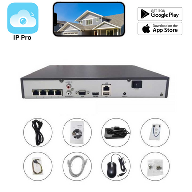 4 Channel With PoE Ports IP Pro Onvif CCTV Home Surveillance Security Camera NVR System