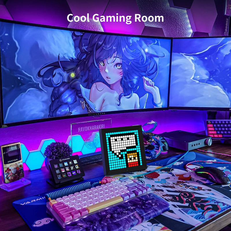 Cargue la imagen en el visor de la galería, Divoom Pixoo - Pixel Art Digital Picture Frame with 16x16 LED Display APP Control Clock Box - Desk Mount for Gaming Room &amp; Bedside Table
