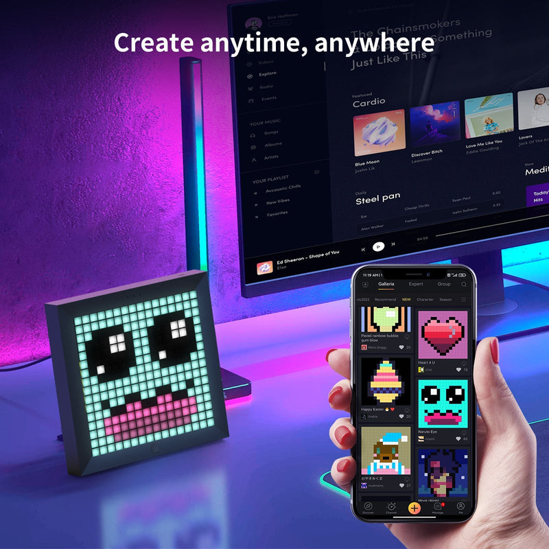 Cargue la imagen en el visor de la galería, Divoom Pixoo - Pixel Art Digital Picture Frame with 16x16 LED Display APP Control Clock Box - Desk Mount for Gaming Room &amp; Bedside Table
