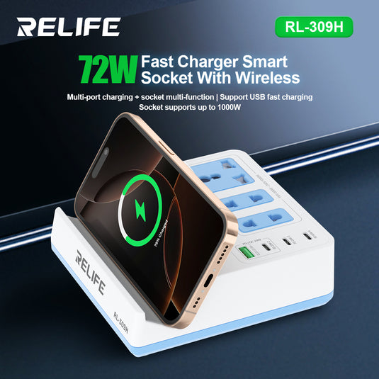 [RL-309H] RELIFE 72W Wireless Fast Charger with Smart Power Socket - Polar Tech Australia