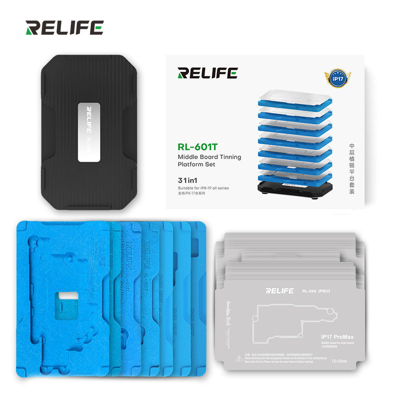 Cargue la imagen en el visor de la galería, [RL-601T] RELIFE RL-601T 31 in 1 iPhone X-17 PM 16E Motherboard Middle Layer Board Plant Tin Platform 3D BGA Reballing Stencil Repair Kit
