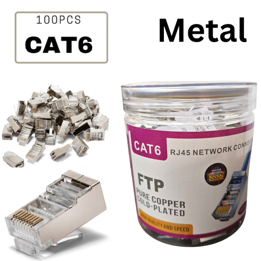 [Metal] Heavy Duty 100PCS Cat6 FTP RJ45 Connector, Ethernet Cable Crimp Connectors FTP Network Plug