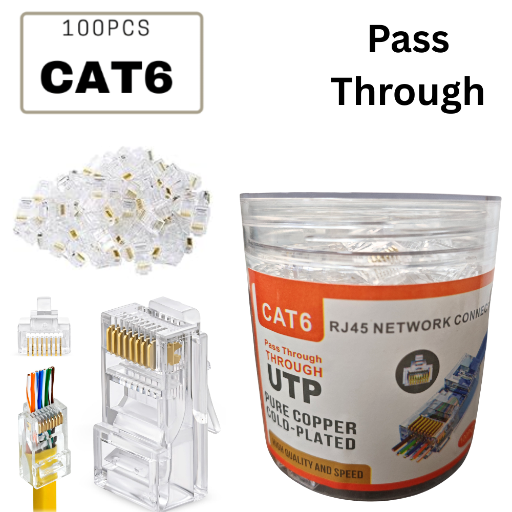 [Pass Through] 100PCS Cat6 UTP RJ45 Connector, Ethernet Cable Crimp ...