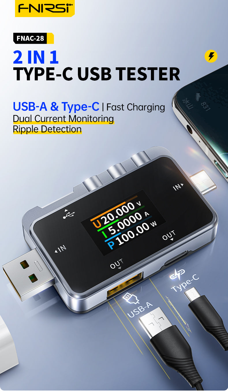 Cargue la imagen en el visor de la galería, [FNAC-28] FNIRSI 2 IN 1 Type-C USB Tester Digital Voltmeter Ammeter Amperimetor Voltage Current Meter Power Bank Charger Measure - Polar Tech Australia
