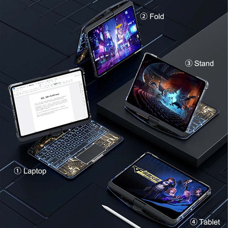 Cargue la imagen en el visor de la galería, Apple iPad Pro 11&quot; &amp; Air 4/5 10.9&quot; &amp; Air 6 11&quot; - 180 Degree Rotation Magic Cyberpunk Style Transparent Keyboard Case - Polar Tech Australia
