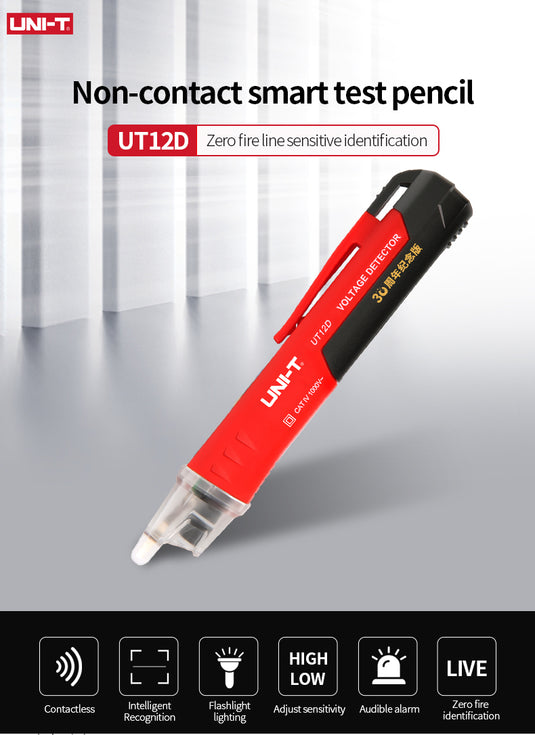 [UT12D] UNI-T AC Voltage Tester Detector Non-contact Indicator Pencil Stick 12V-1000V Electric Power LED Light Sensor Meter - Polar Tech Australia