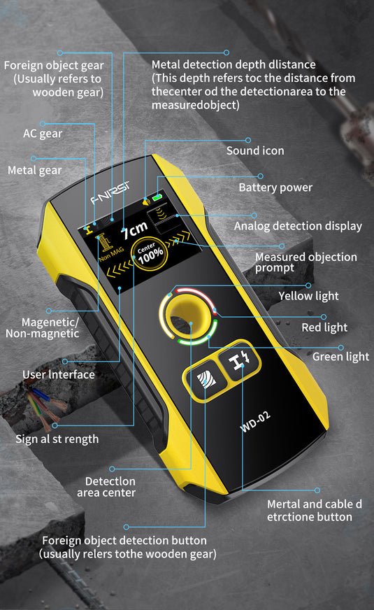 [WD-02] FNIRSI Wall Detector Scanners Stud Finder Positioning Hole TFT Display AC Live Cable Wires Metal Wood Stud Wall Scanner - Polar Tech Australia