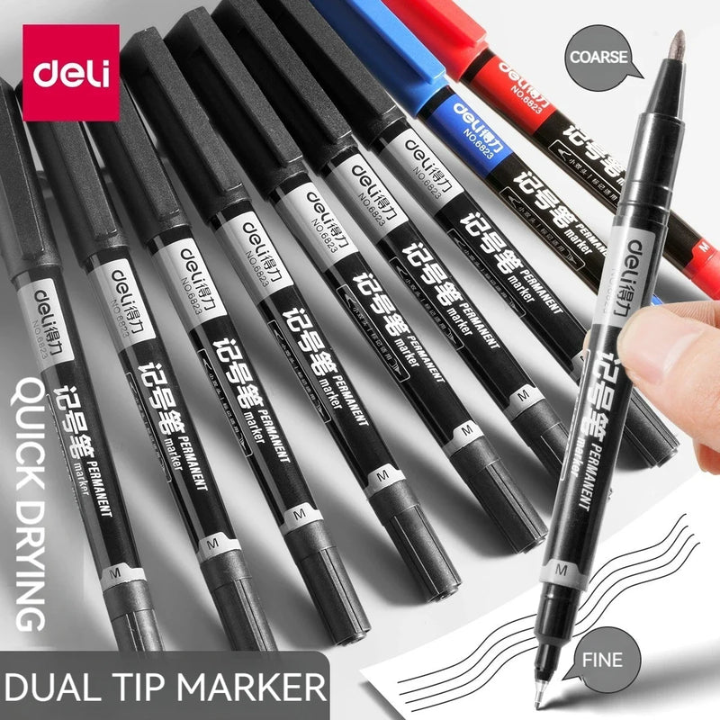Chargez l&#39;image dans la visionneuse de la galerie, Deli 6823 - Dual Tip Head Smooth Permanent Marking Pen
