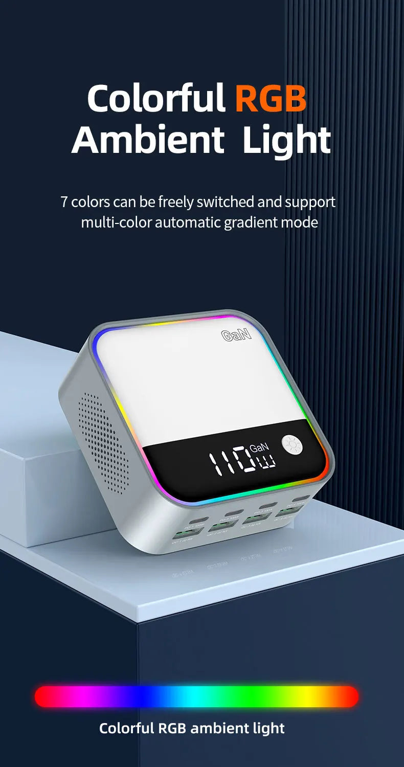 Cargue la imagen en el visor de la galería, [120W GaN][RGB Light] Universal Phone Tablet Laptop MacBook PD+QC 8 Ports USB Type-C Wall Charger Desktop Home Office Charging Station Power Adapter (AU Plug) - Polar Tech Australia
