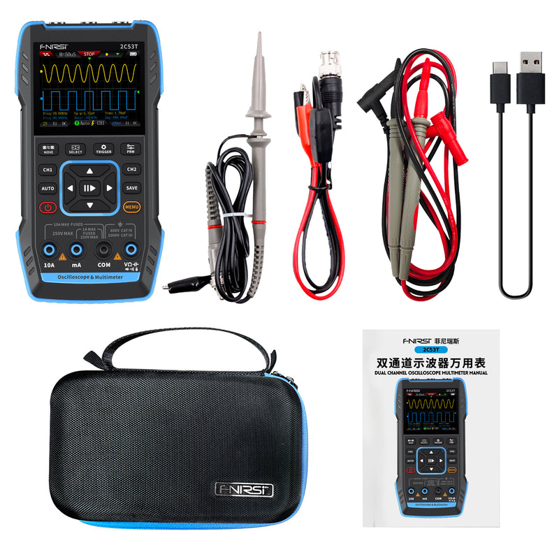 Cargue la imagen en el visor de la galería, [2C53T] FNIRSI 50MHz 250MS/s Handheld 3in1 Oscilloscope Multimeter Signal Generator
