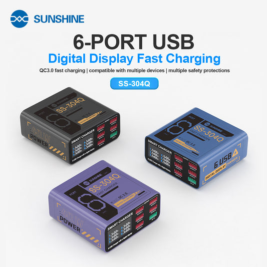 [SS-304Q] SUNSHINE 6-Port USB Fast Charger with Digital Display - Polar Tech Australia