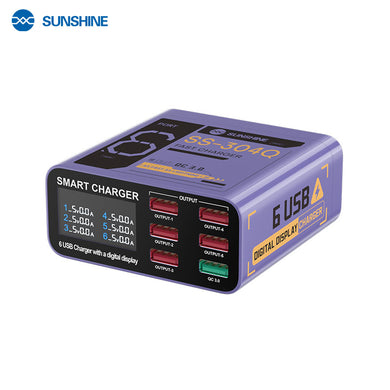 [SS-304Q] SUNSHINE 6-Port USB Fast Charger with Digital Display - Polar Tech Australia