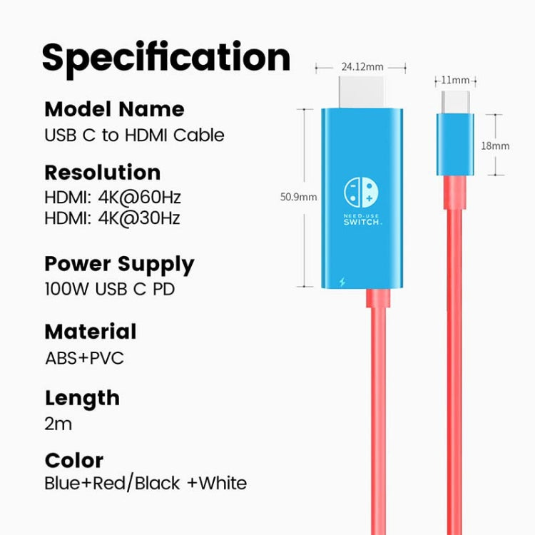 Cargue la imagen en el visor de la galería, ENKAY ENK-CB136 2 Meters Type-C to HDMI Conversion Cable for Switch 4K HD Projection TV - Polar Tech Australia
