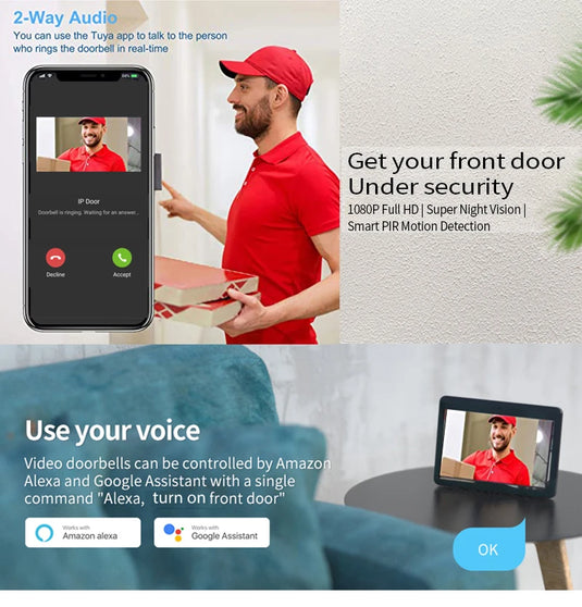 [TUYA Smart Home] 1080P FHD Wireless WIFI Outdoor Security Doorbell Door Control With 10 inch Indoor Monitor
