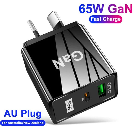 65W Max PD Type-C +QC 3.0 USB Dual Port Wall Travelling Charger Adapter - (AU Plug) - Polar Tech Australia