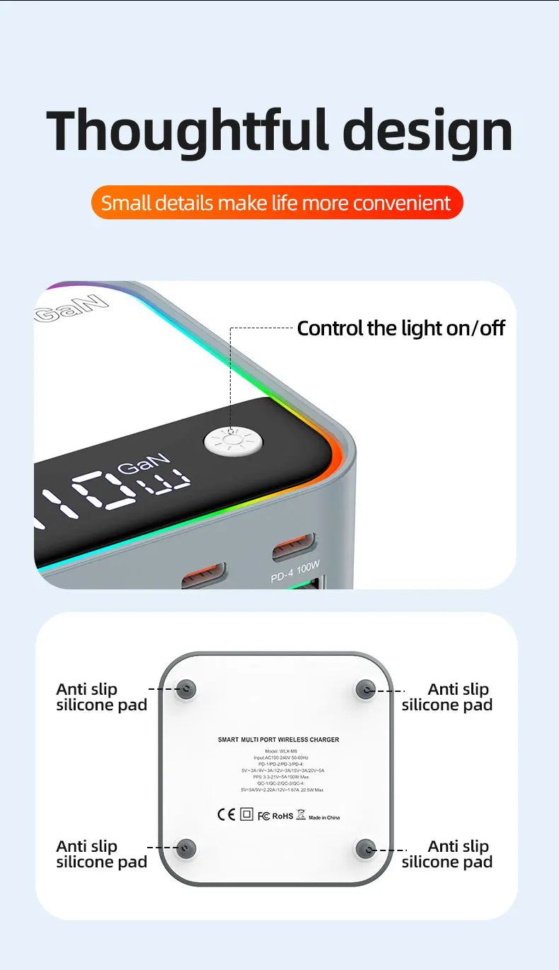 Cargue la imagen en el visor de la galería, [120W GaN][RGB Light] Universal Phone Tablet Laptop MacBook PD+QC 8 Ports USB Type-C Wall Charger Desktop Home Office Charging Station Power Adapter (AU Plug) - Polar Tech Australia
