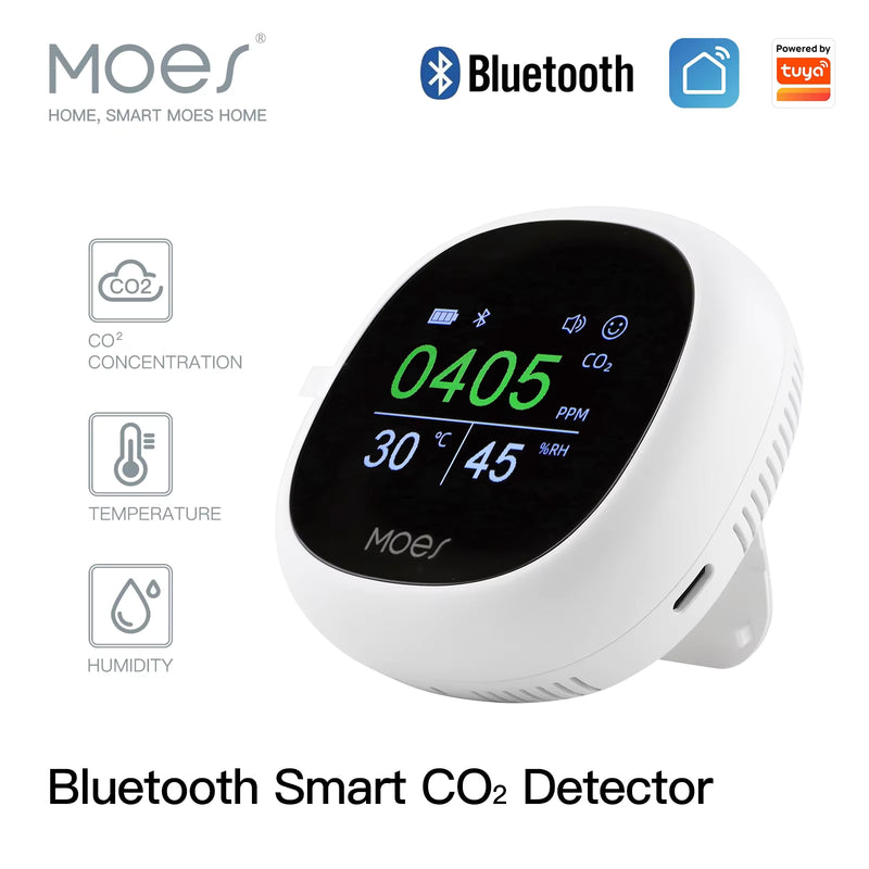 Cargue la imagen en el visor de la galería, [TUYA Smart Home] Moes Carbon Dioxide Detector Smart Portable Tuya Bluetooth Air Quality Monitor CO2/Temperature/Humidity Tester
