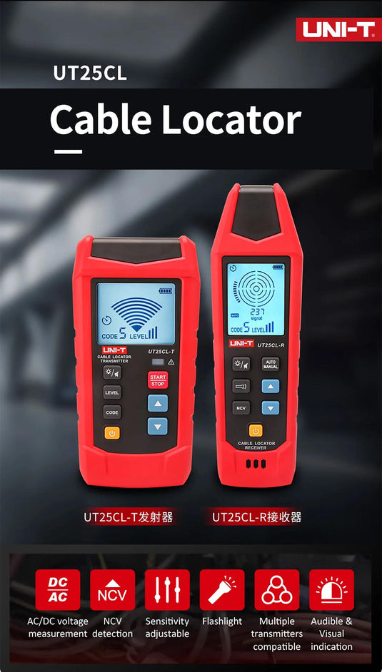 [UT25CL] UNI-T Handheld Cable Locator NCV Non-contact Electrical Test Electrical Safety Detector Trace Underground Cable Paths - Polar Tech Australia