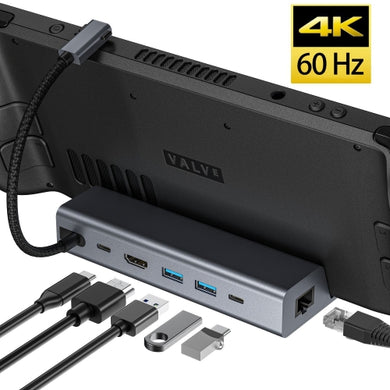 For Steam Deck HDMI+RJ45+2 USB 3.0 +USB-C/Type-C 3.0+USB-C PD 100W 6-In-1 Base Docking Station Bracket - Polar Tech Australia