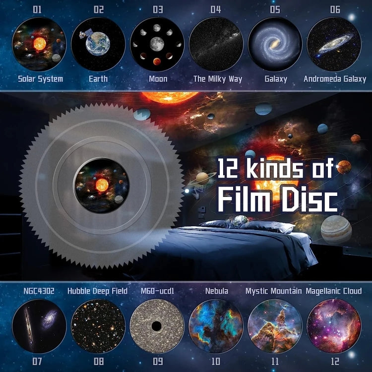 Cargue la imagen en el visor de la galería, Galaxy Night Light Star Projector LED Table Lamp Children Room Decor With 12pcs Film Disc - Polar Tech Australia
